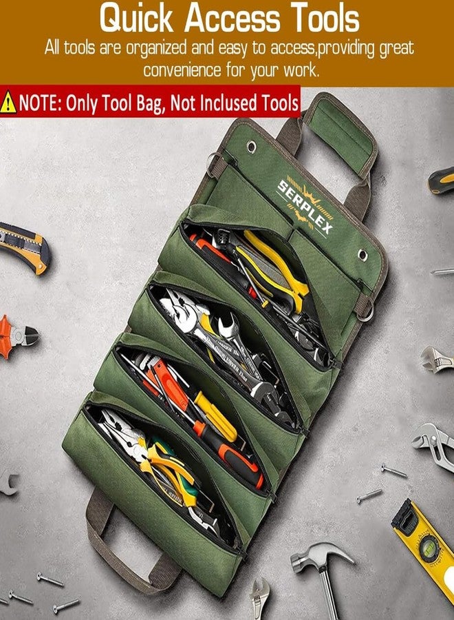 Serplex® Portable Tools Storage Bag for Technicians, Mechanics, Roll Up Multi Compartment Organizer with Detachable Zipper Pouch and Handle, No Tools, Green - Image 5